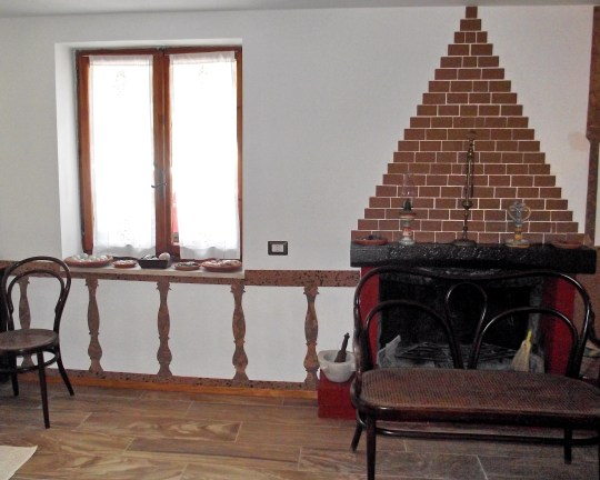 fireplace and balcony